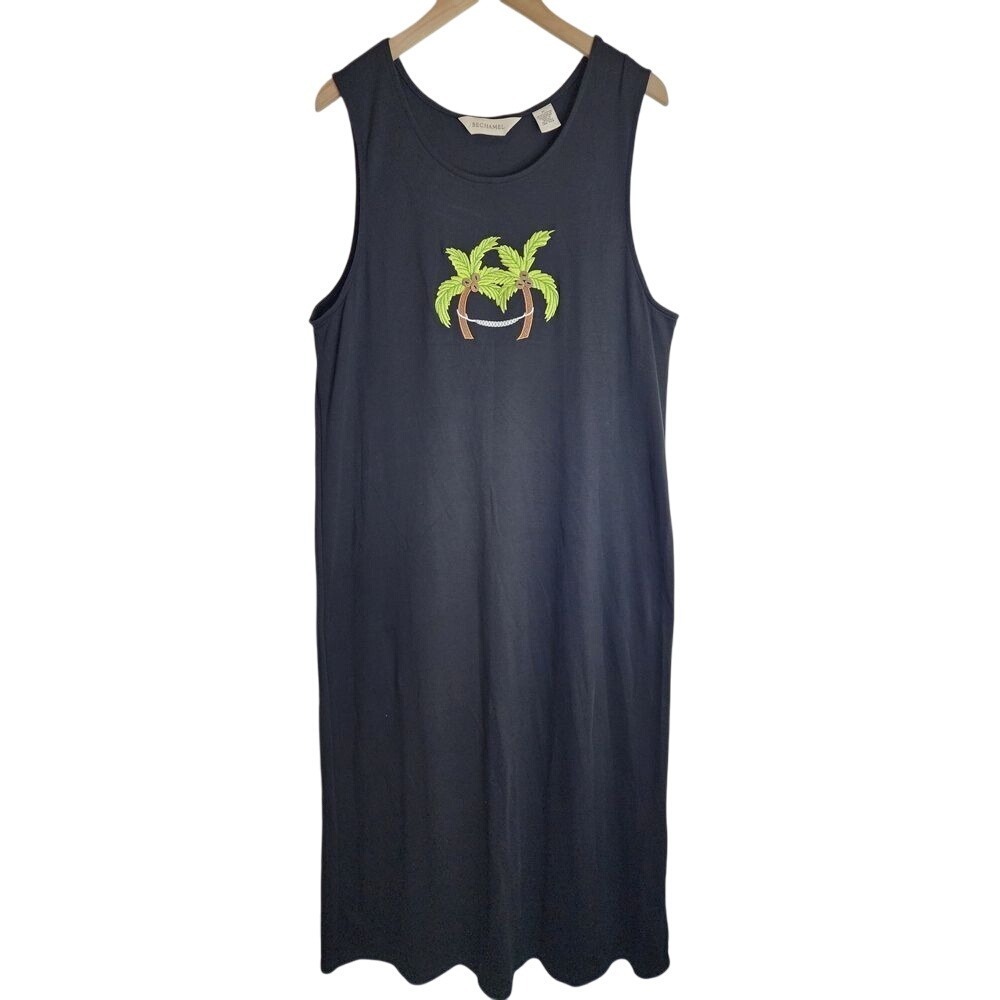 Bechamel Dress Women's Medium Palm Coconut Beach Vacation Tank Maxi Black‎